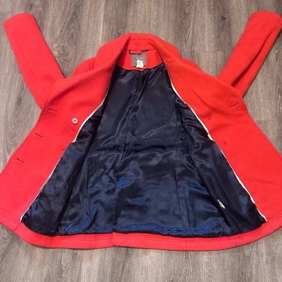 J CREW STADIUM CLOTH NELLO GORI WOMEN SIZE 2 RED PEACOAT - Picture 10 of 16